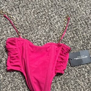 PrettyLittleThing Pink Crop Top with Gold Chain Straps